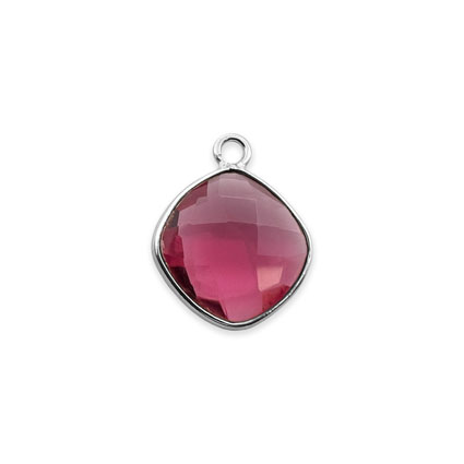 10mm Facet Cushion Charm STS Pink Tourmaline Hydro Quartz