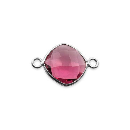 10mm Facet Cushion Link STS Pink Tourmaline Hydro Quartz