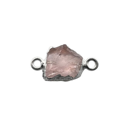 10mm Mini Raw Rose Quartz Connector 925 Silver