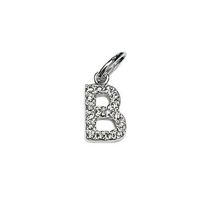 10mm Alphabet Charms w/CZ St.Silver Letter B