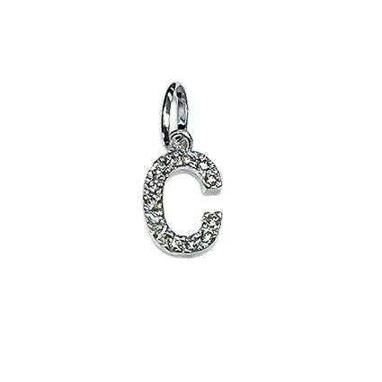 10mm Alphabet Charms w/CZ St.Silver Letter C