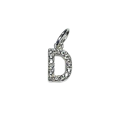 10mm Alphabet Charms w/CZ St.Silver Letter D