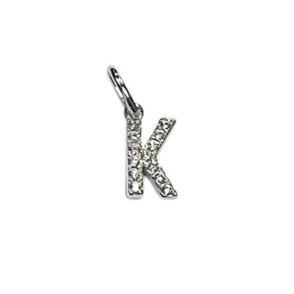 10mm Alphabet Charms w/CZ St.Silver Letter K