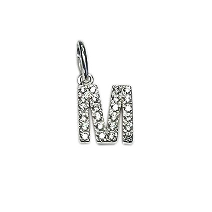 10mm Alphabet Charms w/CZ St.Silver Letter M