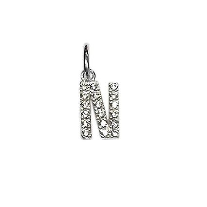 10mm Alphabet Charms w/CZ St.Silver Letter N