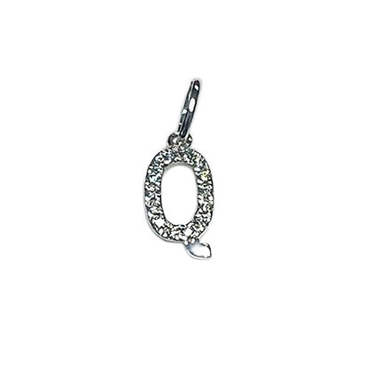 10mm Alphabet Charms w/CZ St.Silver Letter Q