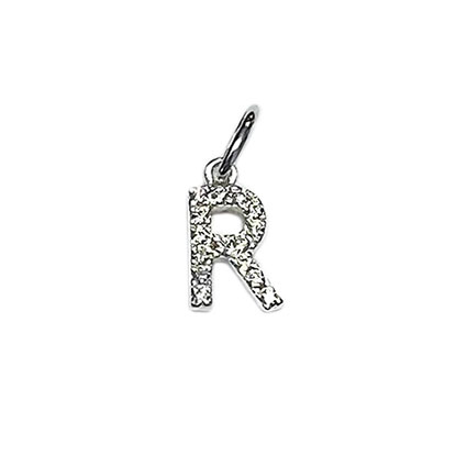10mm Alphabet Charms w/CZ St.Silver Letter R