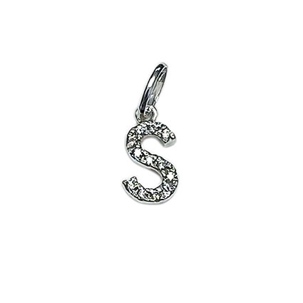10mm Alphabet Charms w/CZ St.Silver Letter S
