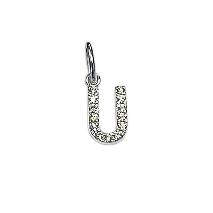 10mm Alphabet Charms w/CZ St.Silver Letter U