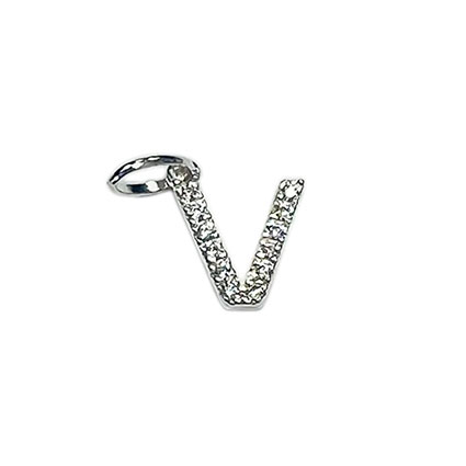 10mm Alphabet Charms w/CZ St.Silver Letter V