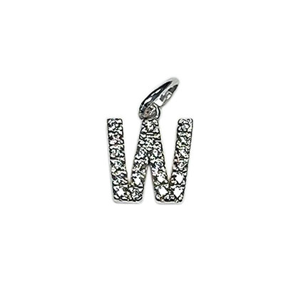 10mm Alphabet Charms w/CZ St.Silver Letter W
