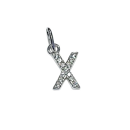 10mm Alphabet Charms w/CZ St.Silver Letter X
