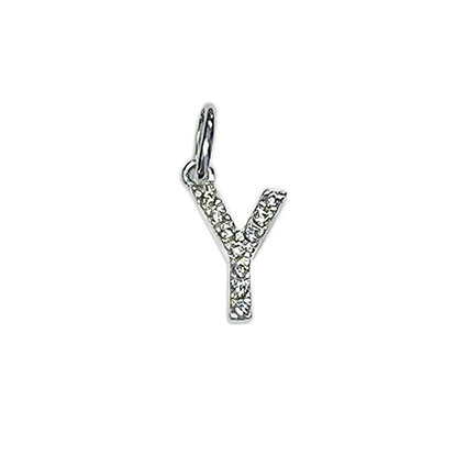 10mm Alphabet Charms w/CZ St.Silver Letter Y