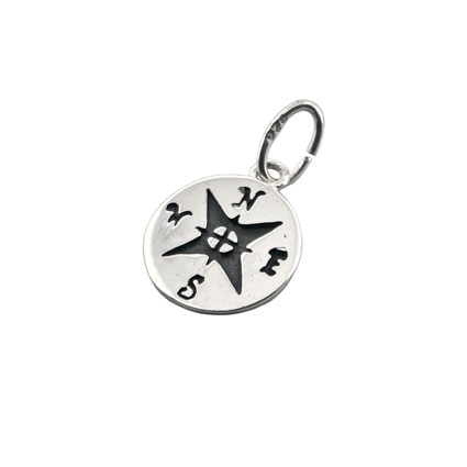 10mm Compass Charm Antq Sterling Silver