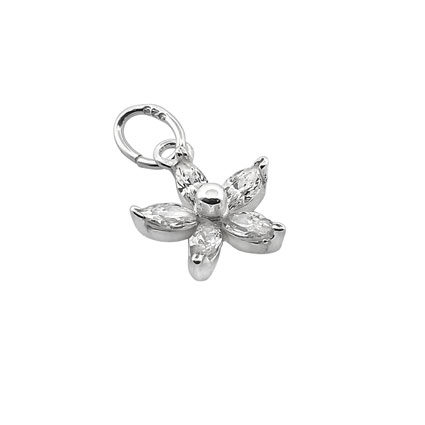 10mm Flower w/CZ Crystal Charm Sterling Silver