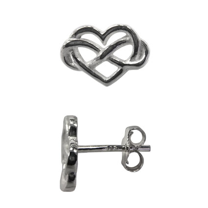 10mm Infinity Heart Ear studs w/scrolls Sterling Silver