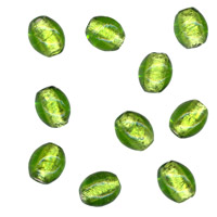 50g Silver Foil Glass beads-9x10mm Oval: Peridot