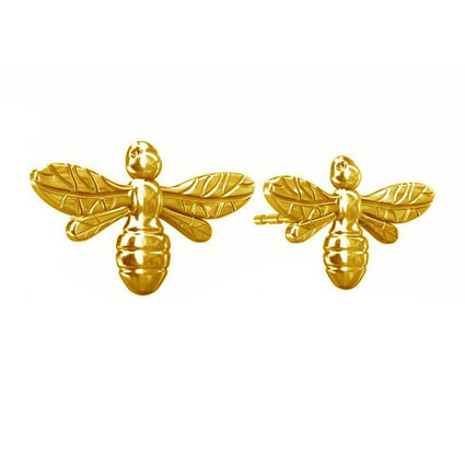 10mm Bee Ear Studs St Silver 24k Gold Plating