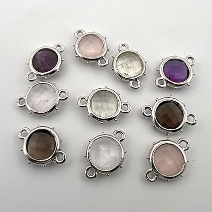 11mm Round Facet Gemstone Connector Mix RP