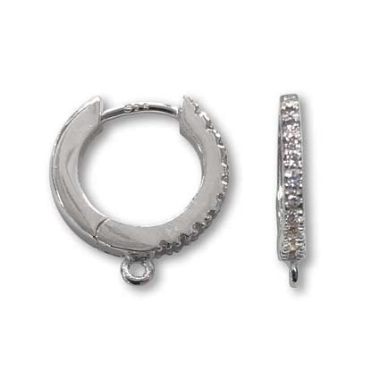 12.5x1.65mm CZ stone Huggie Earring w/loop Sterling Silver