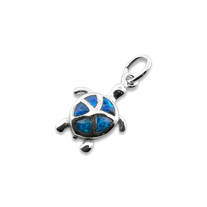 12mm Blue Opal Turtle Charm Sterling Silver