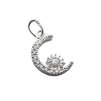 12.5mm CZ Moon Star Charm Sterling Silver