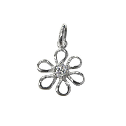 12mm Open Flower w/cz Pendant Sterling Silver