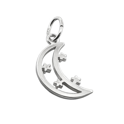 13mm Crescent Moon w/stars Charm Sterling Silver