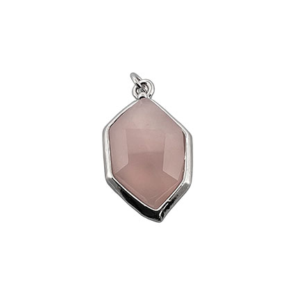 13x23mm Rose Quartz Hexagon Pendant Rhodium Plated