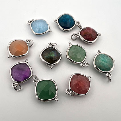 14mm Squ Diamond Facet Gemstone Pendant Mix Rhodium Plate