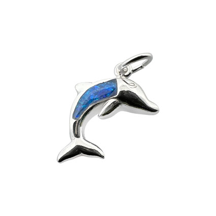 14mm Blue Opal Dolphin Charm Sterling Silver