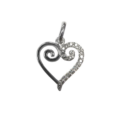 14mm Scroll Heart w/cz Pendant Sterling Silver