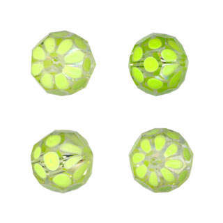 14x10mm Hand Painted Facet Glass Beads Flo Green