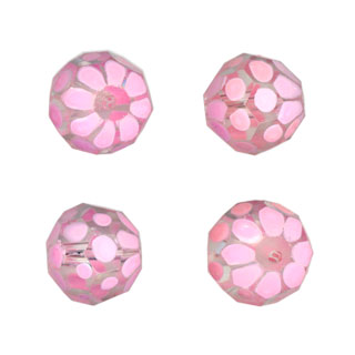 14x10mm Hand Painted Facet Glass Beads Flo Pink