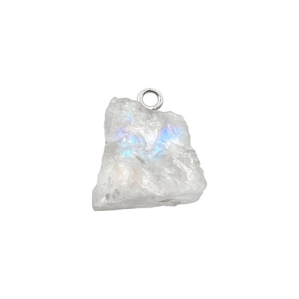 15-20mm Raw Rainbow Moonstone Gemstone Pendant Sterling Silver
