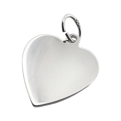 15mm Flat Heart Charm Sterling Silver