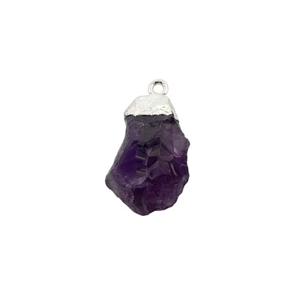 15mm Med Raw Amethyst Gemstone Pendant 925 Silver