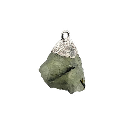 15mm Med Raw Prehnite Gemstone Pendant 925 Silver