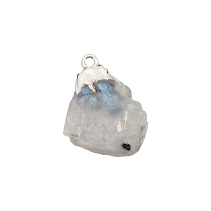 15mm Med Raw Rainbow Moonstone Gemstone Pendant 925 Silver