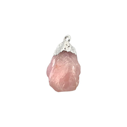 15mm Med Raw Rose Quartz Gemstone Pendant 925 Silver