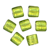 50g Silver Foil Glass beads-12mm Squ: Peridot