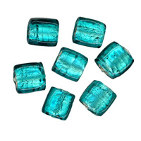 50g Silver Foil Glass beads-12mm Squ: Teal