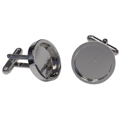 16mm Rnd Heavy Cufflink Rhodium Plated