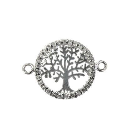 16mm Tree of Life Link w/CZ Crystal Sterling Silver