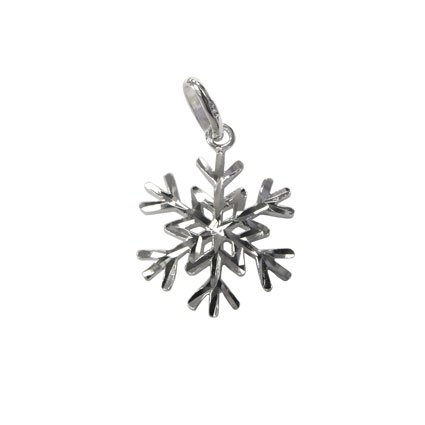 17mm Diamond Cut Snowflake Pendant Sterling Silver