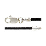 18"1.5mm Black Leather Neclace Sterling Silver