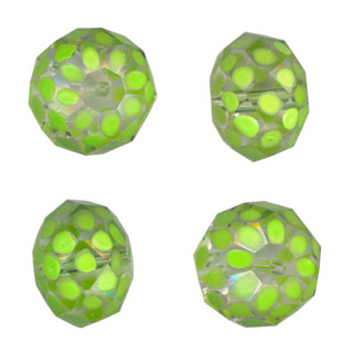 18x13mm Hand Painted Facet Glass Beads Flo Green