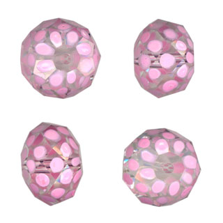 18x13mm Hand Painted Facet Glass Beads Flo Pink