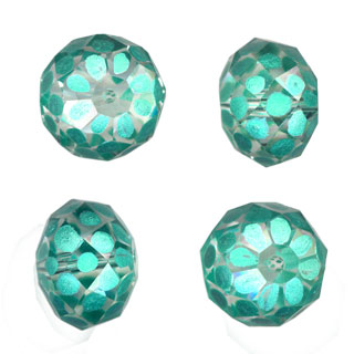 18x13mm Hand Painted Facet Glass Beads Met.Green