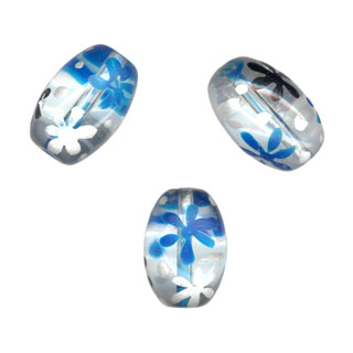 23x12mm Hand Painted Glass Oval Beads Blue/Silv